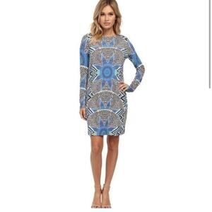 Mara Hoffman Black&Blue Geometric Star Long Sleeve Shift Dress Sz.S